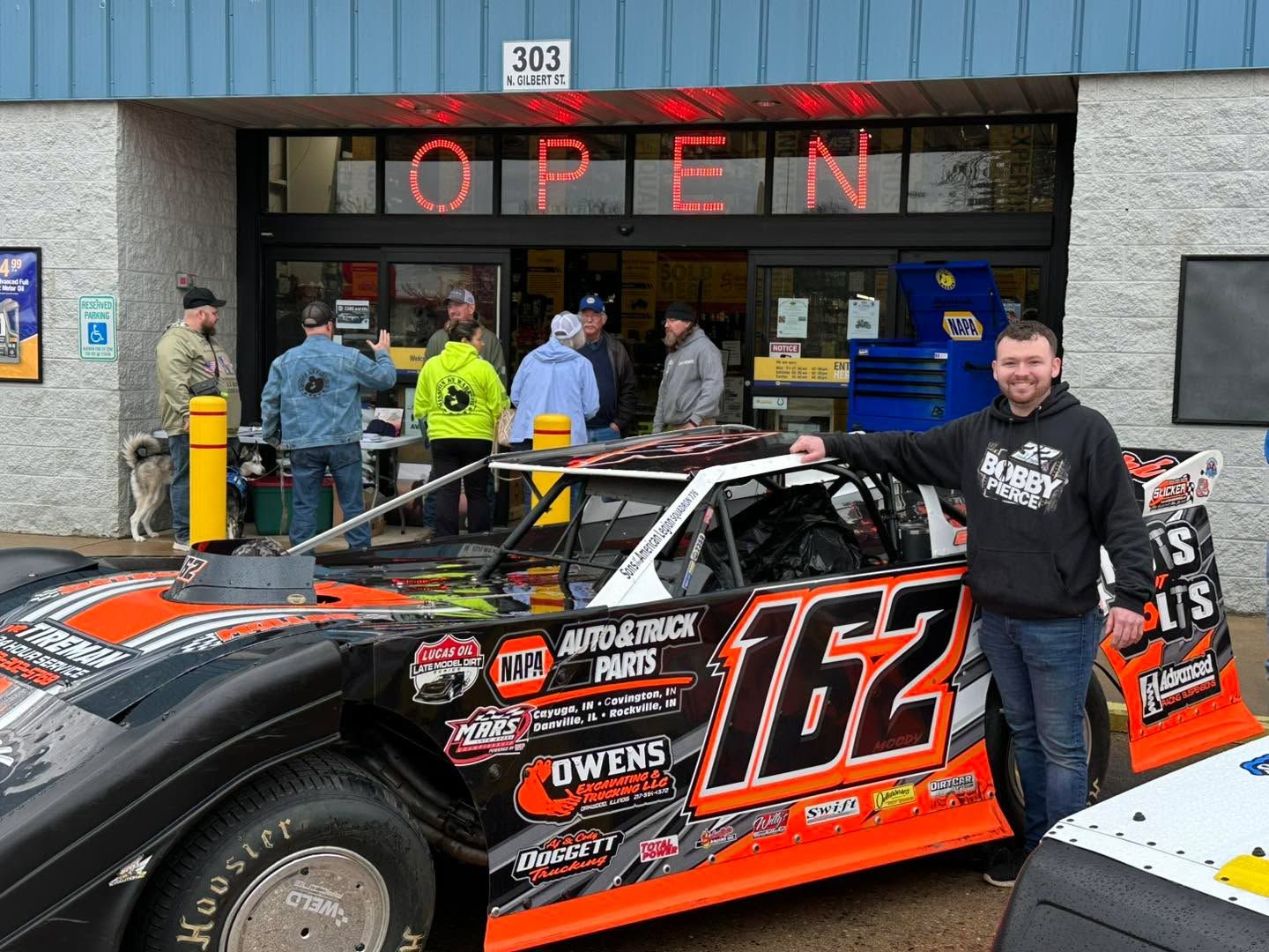 Race car on display outside the Danville store